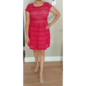 Enfocus Petite Red Lace Short Sleeve Petite Dress